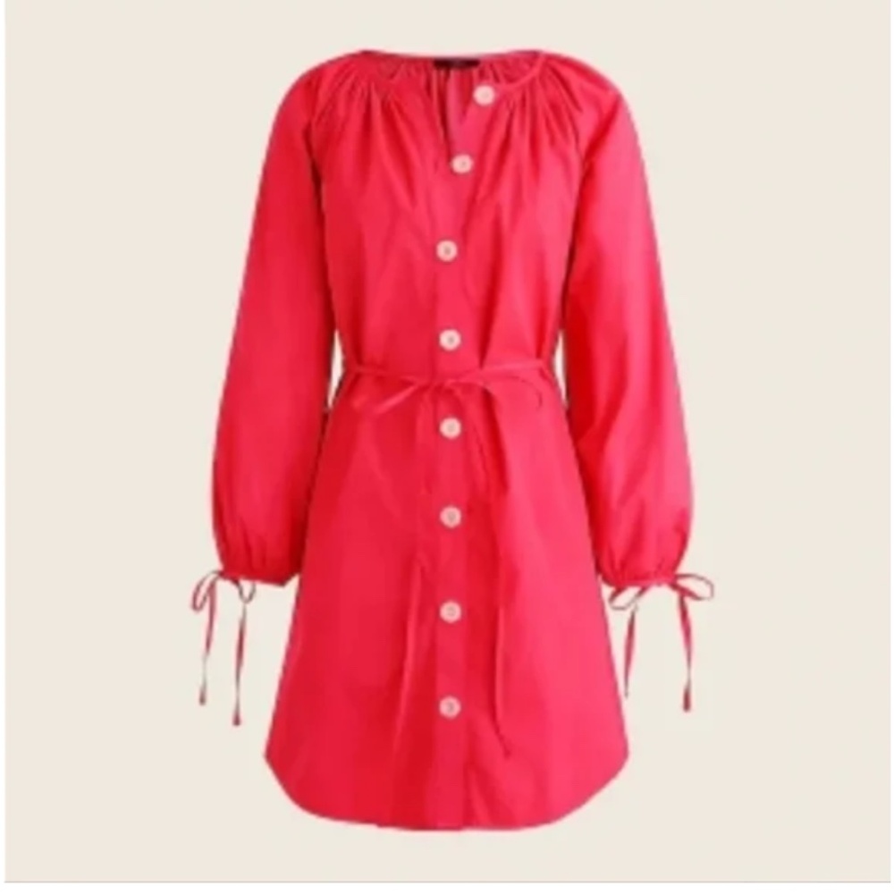 NWT J.Crew Pink Poplin Long Sleeve Belted Mini Shirt Dress Size XS